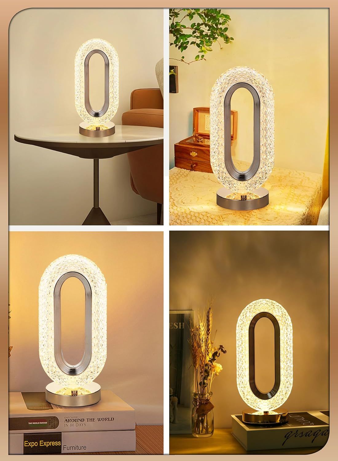 Crystal Diamond LED Touch Lamp – Rechargeable, Portable & 3 Color Dimmable Mood Light